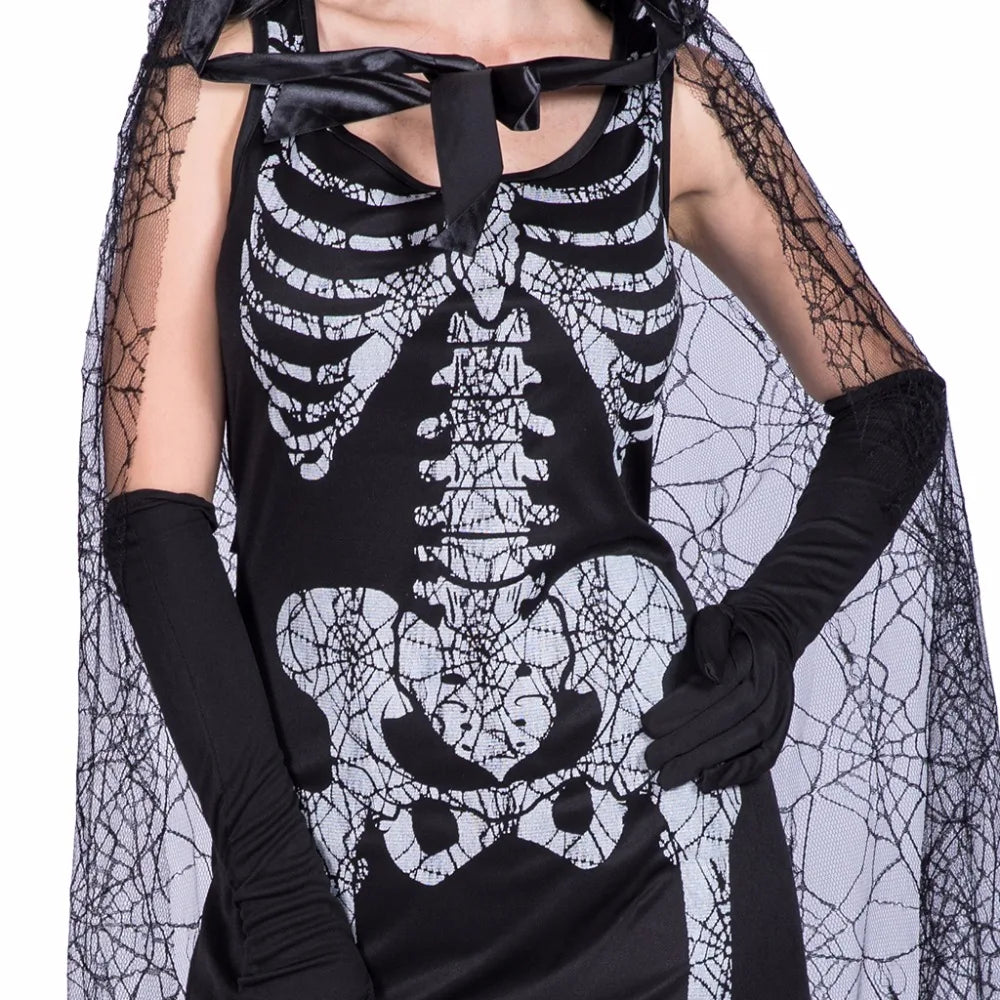 Eraspooky Sexy Women's Spider Web Skeleton Costume Scary Ghost Dress Cloak Halloween Costume For Adult Fancy Dress