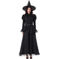 Halloween Witch Costume Black Lace Magical Wizard Dress Hat Belt 3pcs Set Women Gothic Elegant Party Outfit Movie Character Cos