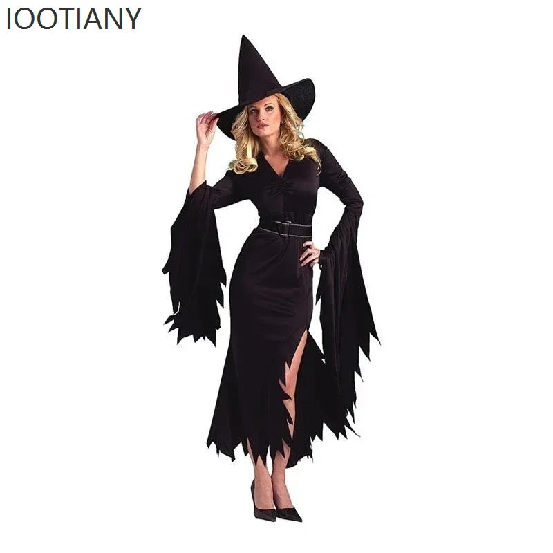 Halloween Adult Women's Gothic Black Witch Dress Costume Role Play Holiday Party Wizard Nightclub Masquerade Cosplay Costume New