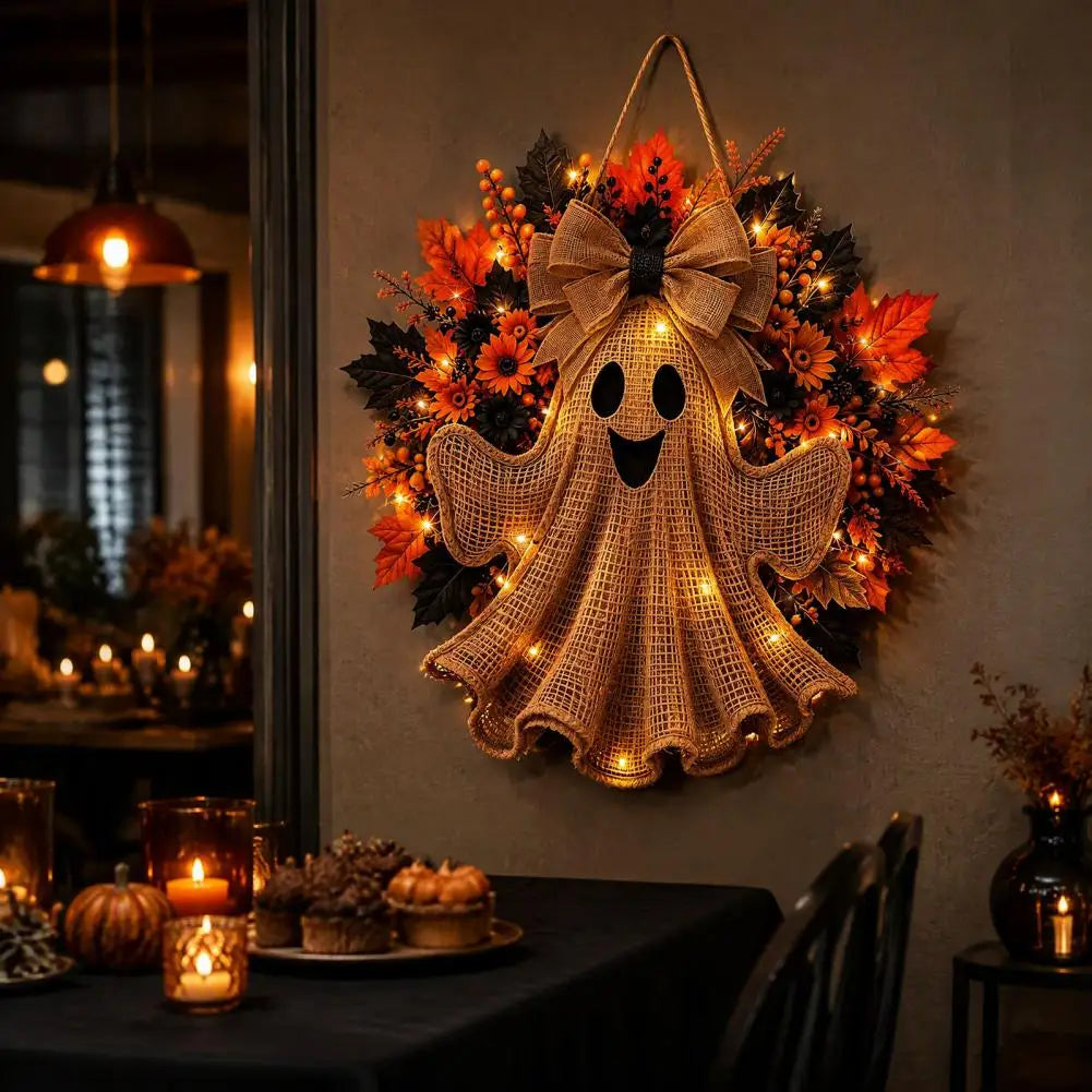 Halloween Wreath for Front Door Autumn Thanksgiving Gift Ideas Rustic Halloween Ghost Wreath Farmhouse Burlap Hanging Decor