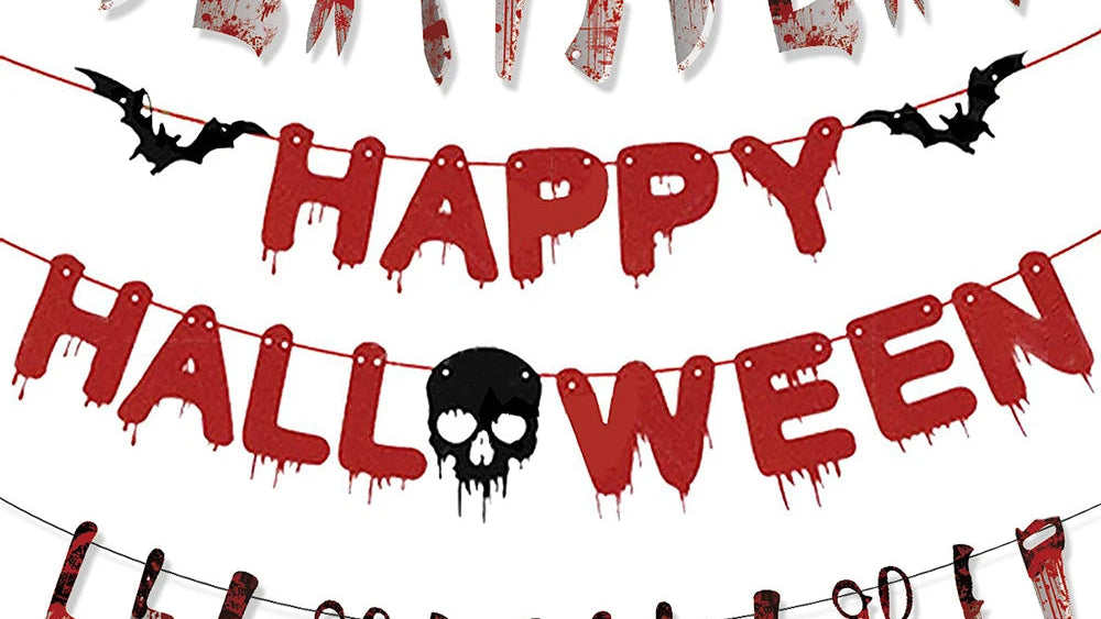 Halloween Party Decoration Happy Halloween Banner Bloody Butcher Knife Killer Tools Paper Garland for Horror Haunted House Decor