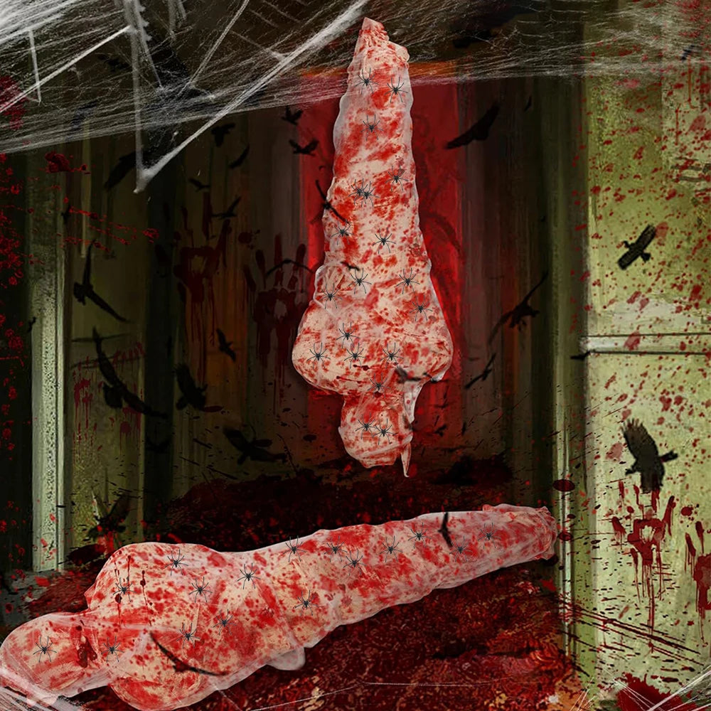 Halloween Decoration Hanging Corpse Scary Dead Body Props Bloody Inflatable Cocoon Outdoor Halloween Yard Haunted House Decors