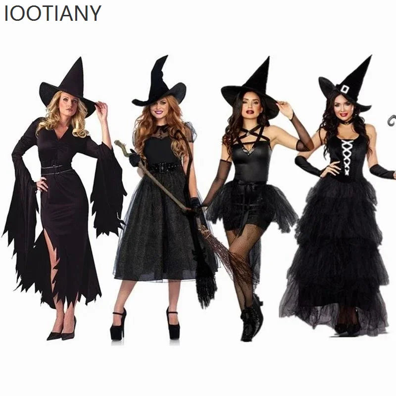 Halloween Adult Women's Gothic Black Witch Dress Costume Role Play Holiday Party Wizard Nightclub Masquerade Cosplay Costume New