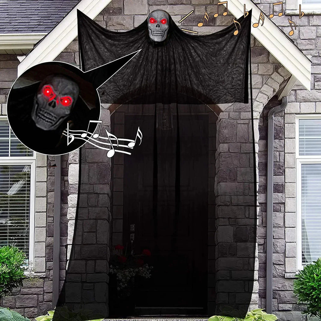 Haunted House Decoration with LED Sound Halloween Hanging Skull Ghost Ghost Ornament Indoor Outdoor Bar Halloween Party Decor