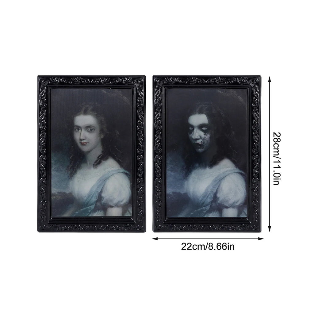 Halloween Decoration 3d Change Face Expression Moving Ghost Portrait Photo Frame Horror Party Castle Haunted House Props Decor