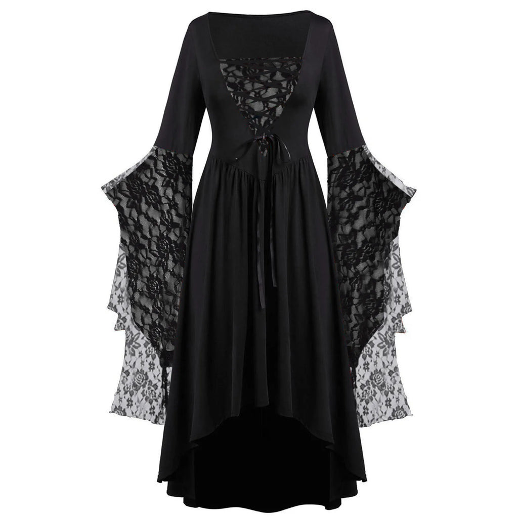 Vintage Halloween Cosplay Costume Witch Vampire Gothic Dress Ghost Dresses Up Party Printed Medieval Ghost Bride Female Clothes