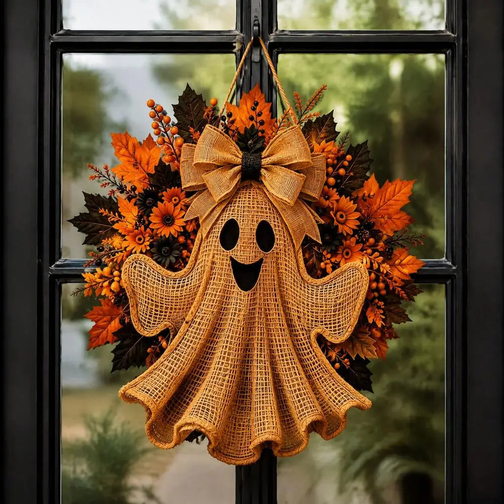 Halloween Wreath for Front Door Autumn Thanksgiving Gift Ideas Rustic Halloween Ghost Wreath Farmhouse Burlap Hanging Decor