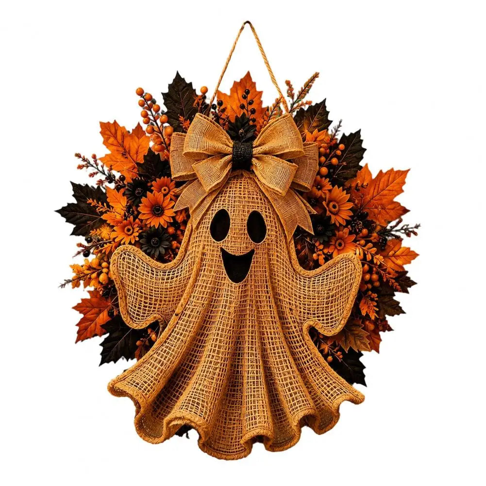 Halloween Wreath for Front Door Autumn Thanksgiving Gift Ideas Rustic Halloween Ghost Wreath Farmhouse Burlap Hanging Decor