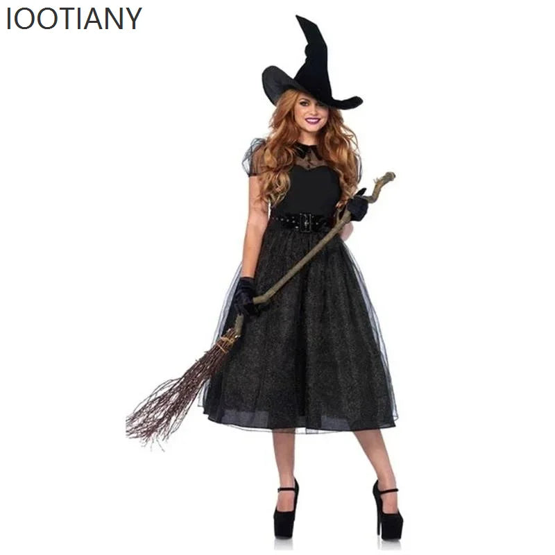 Halloween Adult Women's Gothic Black Witch Dress Costume Role Play Holiday Party Wizard Nightclub Masquerade Cosplay Costume New