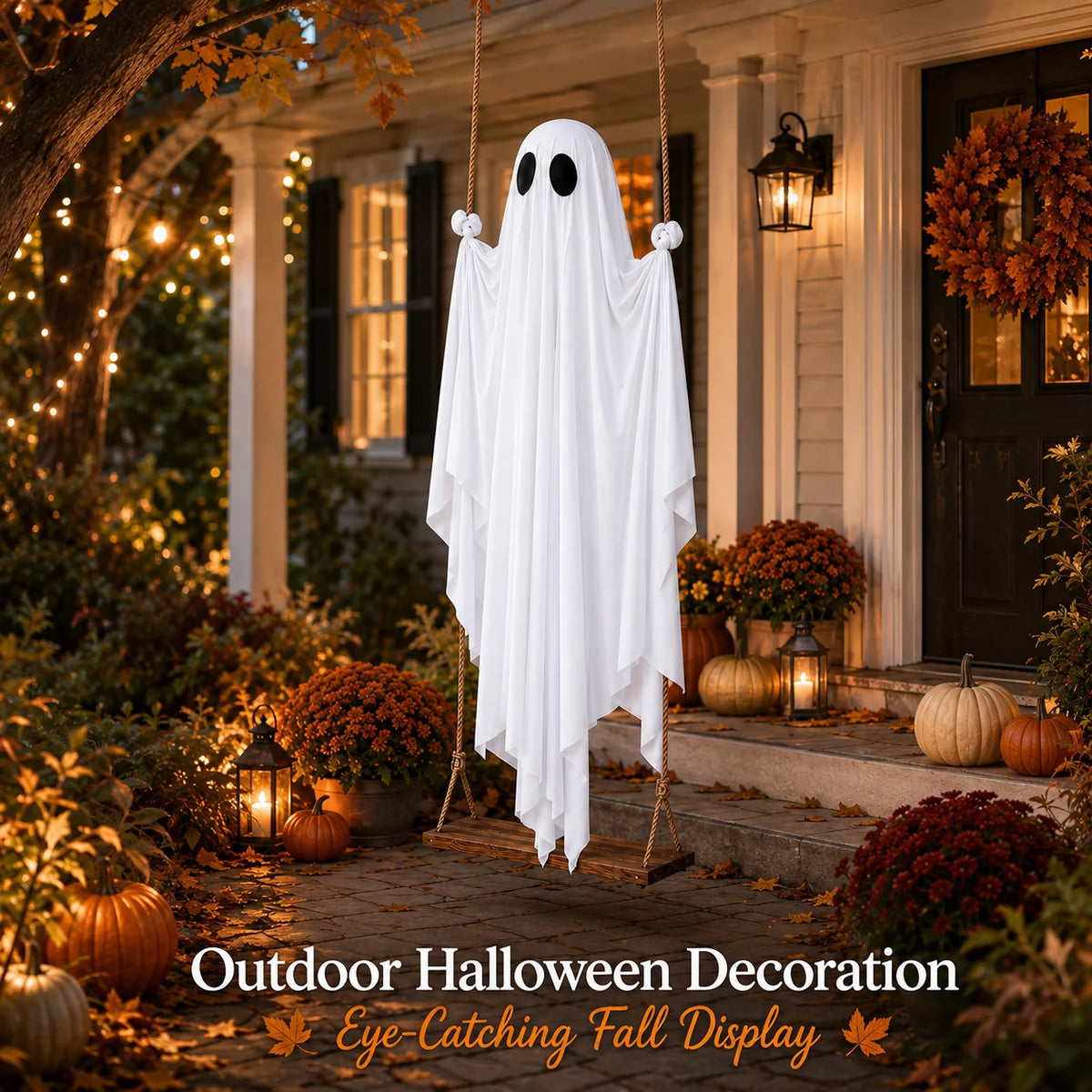 Halloween Swing Ghost Decoration Large Hanging White Ghost Outdoor Porch Yard Garden Party Decor