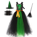 Halloween Witch Costume For Girls Kids Long Veil Dress Princess Dress Birthday Party Dress Stage Performance Dress