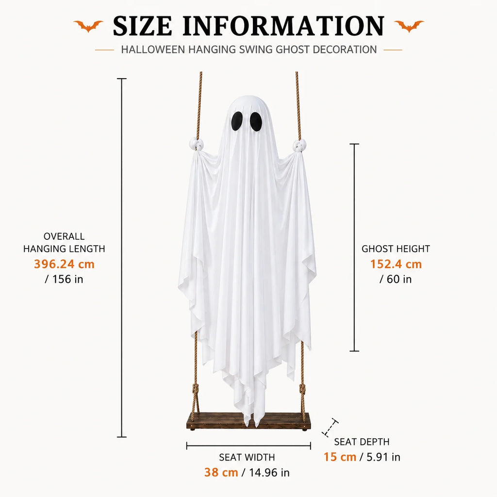 Halloween Swing Ghost Decoration Large Hanging White Ghost Outdoor Porch Yard Garden Party Decor