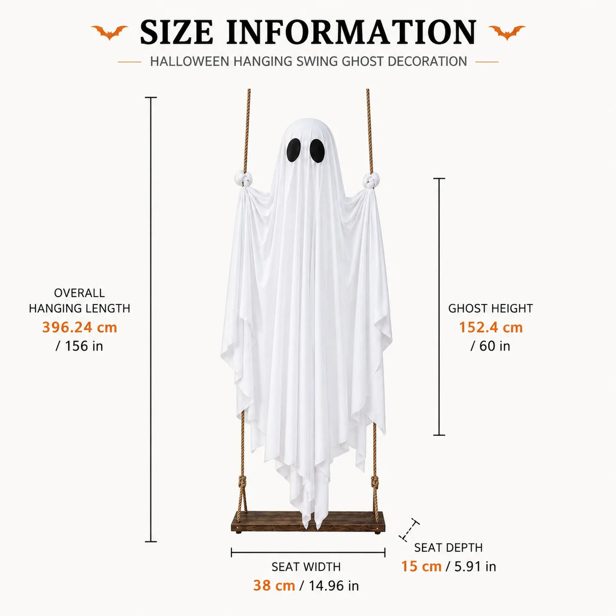 Halloween Swing Ghost Decoration Large Hanging White Ghost Outdoor Porch Yard Garden Party Decor