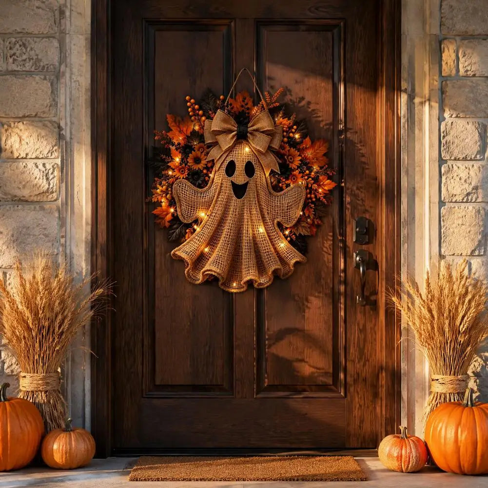 Halloween Wreath for Front Door Autumn Thanksgiving Gift Ideas Rustic Halloween Ghost Wreath Farmhouse Burlap Hanging Decor