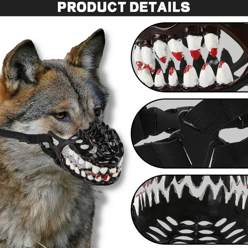 Halloween Dog Muzzle With Teeth Spooky Prop Large Teeth Dog Muzzle Spooky Prop For Halloween Adjustable Hilarious Werewolf