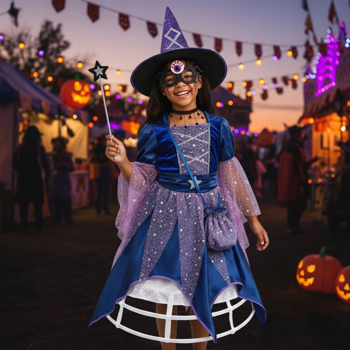 Halloween Party Costumes Witch Dress for Girls Kids Cosplay Carnival Clothes with Hat Bag Carnival Party Outfits