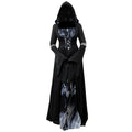Halloween Witch Dress Women's Gothic-Style Long Hooded Vampire Dress Vintage In Black with Ghost Print and Bell Sleeves Costumes
