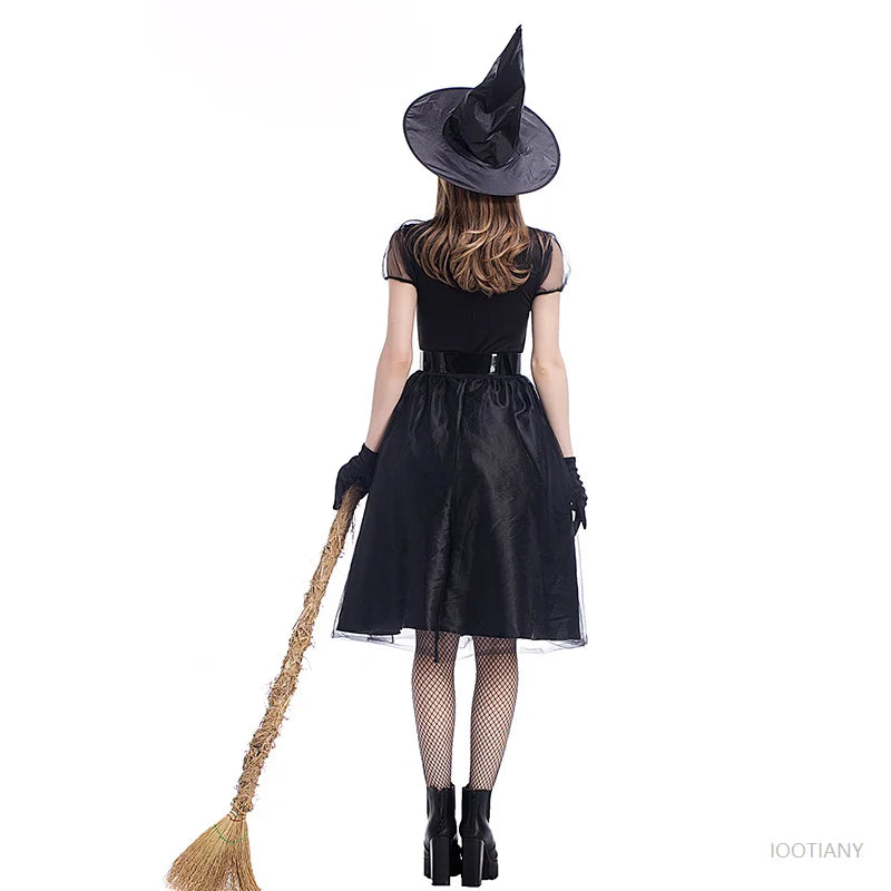 Halloween Witch Costume Women's Adult Cosplay Fantasy Black Witch Dress Up Party Gown Carnival Ghost Game Performance Clothing