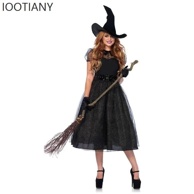 Halloween Adult Women's Gothic Black Witch Dress Costume Role Play Holiday Party Wizard Nightclub Masquerade Cosplay Costume New