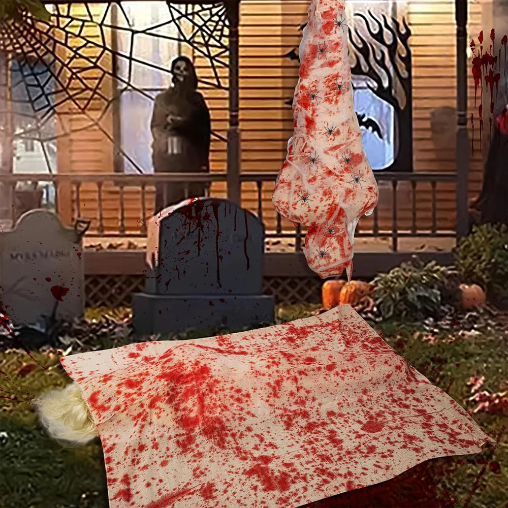 Halloween Decoration Hanging Corpse Scary Dead Body Props Bloody Inflatable Cocoon Outdoor Halloween Yard Haunted House Decors