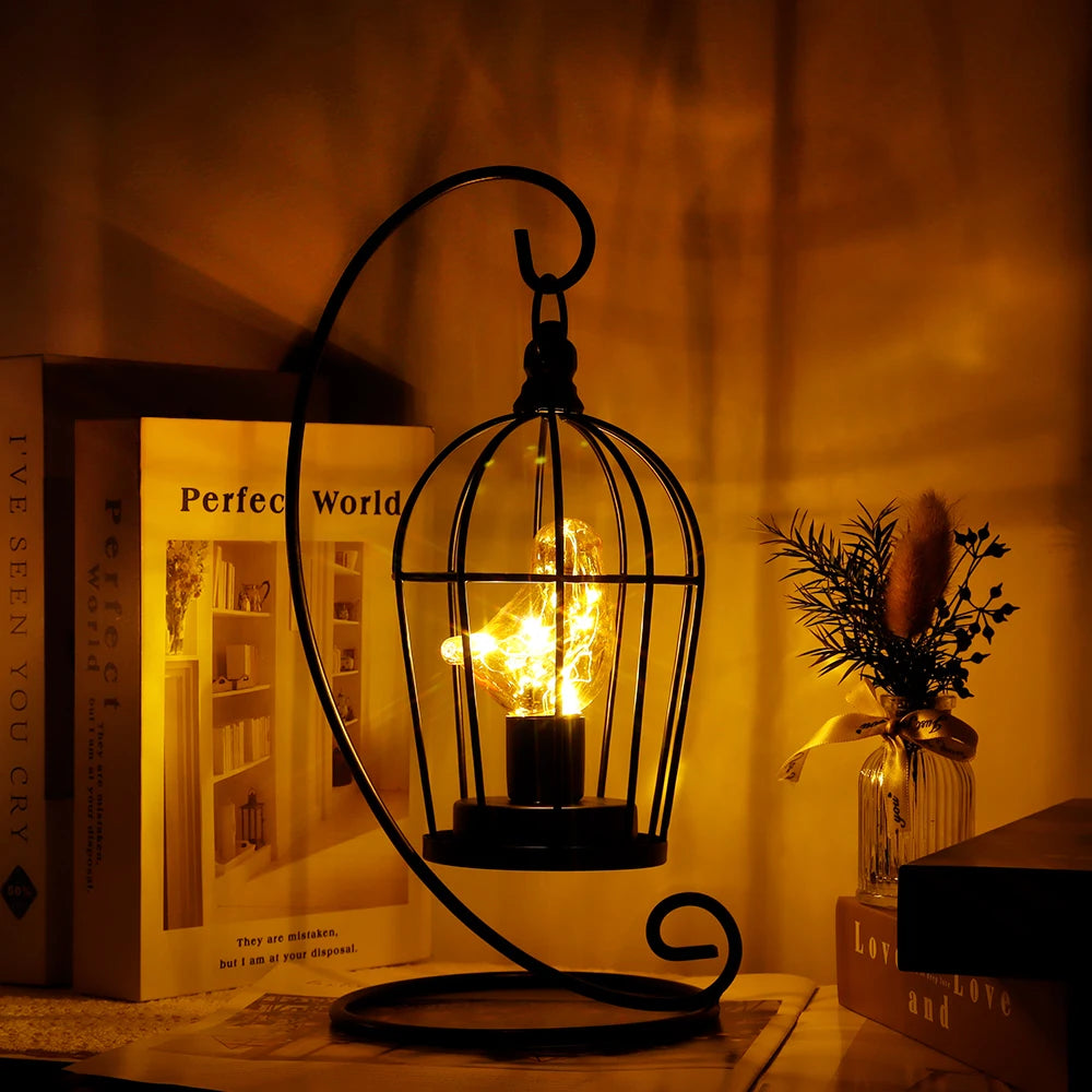Vintage Birdcage Table Lamp Hanging Lantern Candlestick Metal Hollow Lanterns Tealight Hanging Lanterns Wedding Home Decor