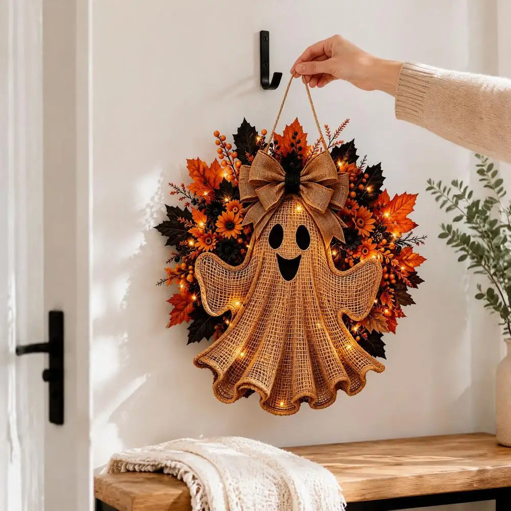 Halloween Wreath for Front Door Autumn Thanksgiving Gift Ideas Rustic Halloween Ghost Wreath Farmhouse Burlap Hanging Decor