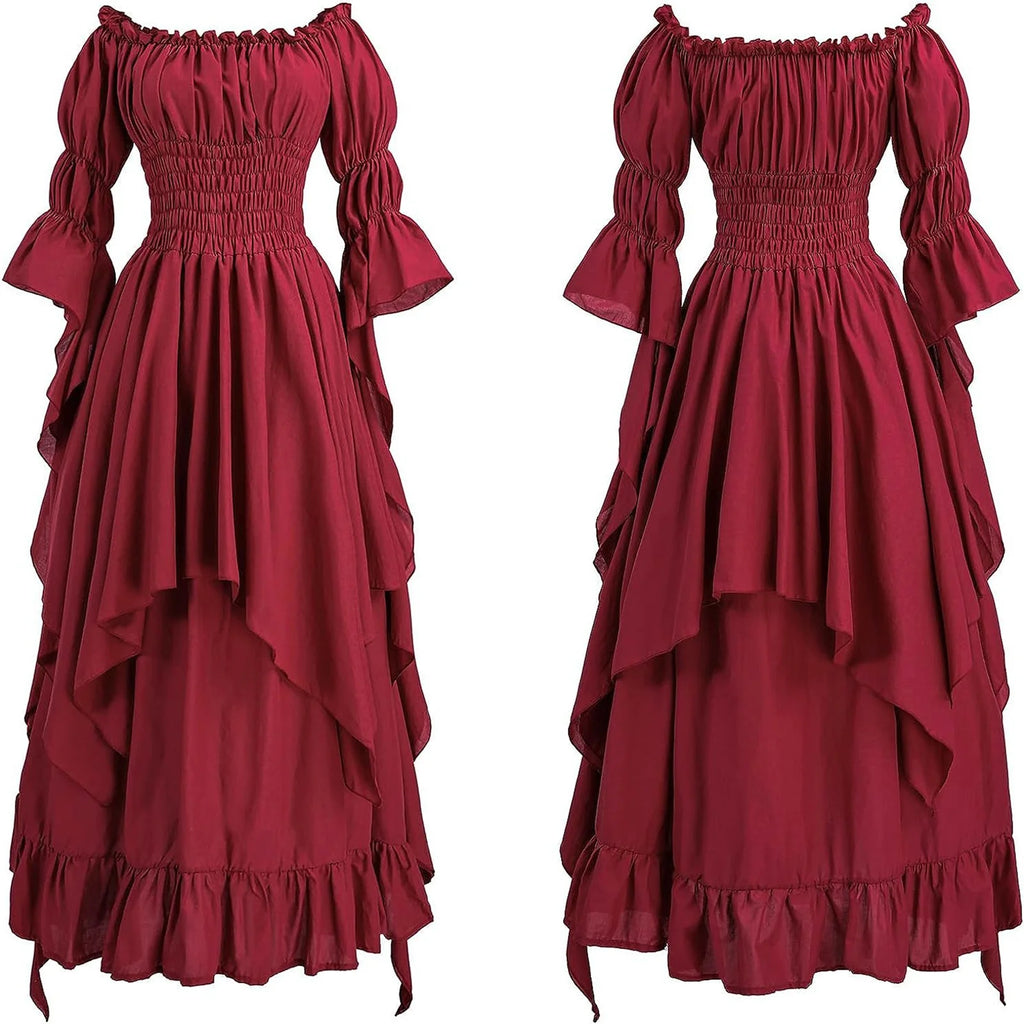 Women Gothic Witch Dress Medieval Renaissance Costume Victorian Dress for Halloween Party