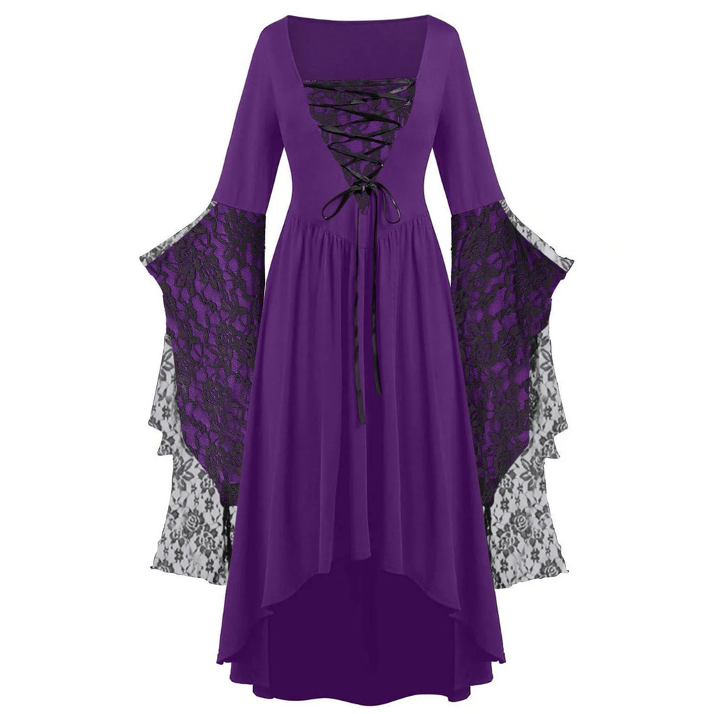 Vintage Halloween Cosplay Costume Witch Vampire Gothic Dress Ghost Dresses Up Party Printed Medieval Ghost Bride Female Clothes