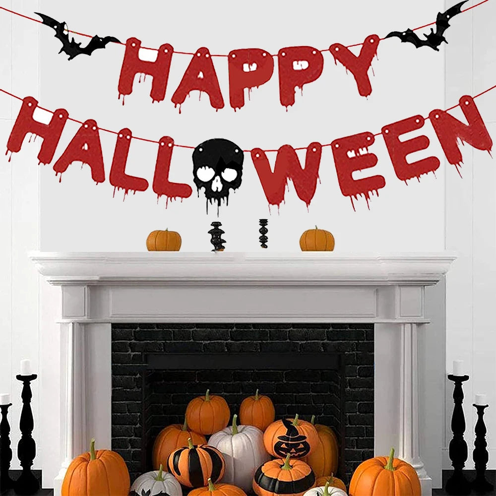 Halloween Party Decoration Happy Halloween Banner Bloody Butcher Knife Killer Tools Paper Garland for Horror Haunted House Decor