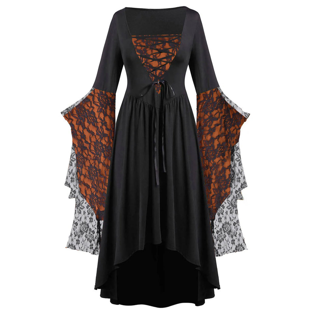 Vintage Halloween Cosplay Costume Witch Vampire Gothic Dress Ghost Dresses Up Party Printed Medieval Ghost Bride Female Clothes