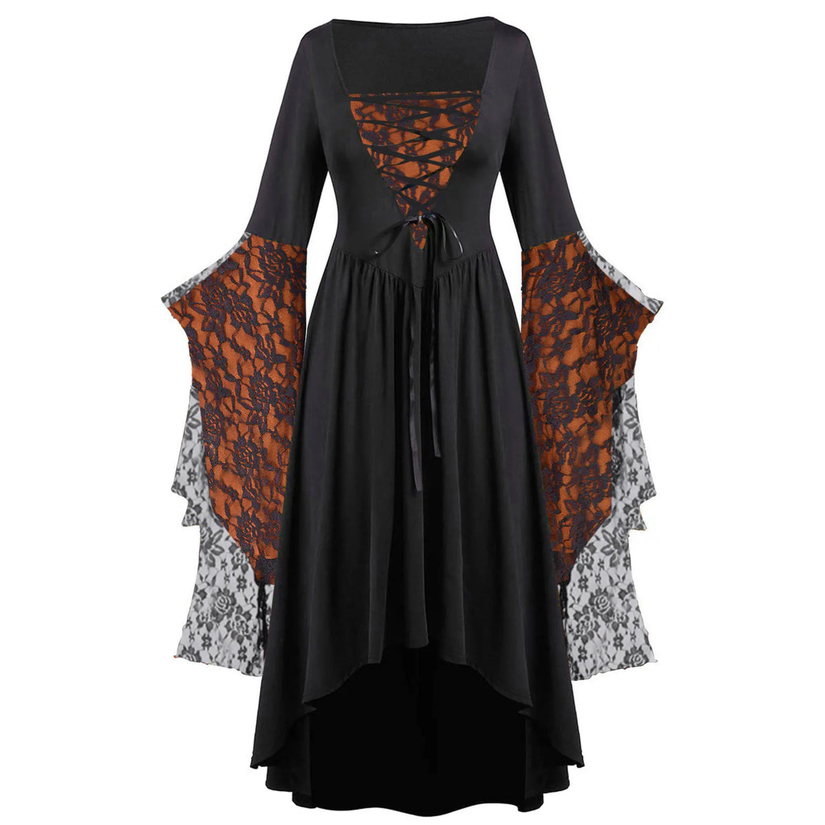 Vintage Halloween Cosplay Costume Witch Vampire Gothic Dress Ghost Dresses Up Party Printed Medieval Ghost Bride Female Clothes