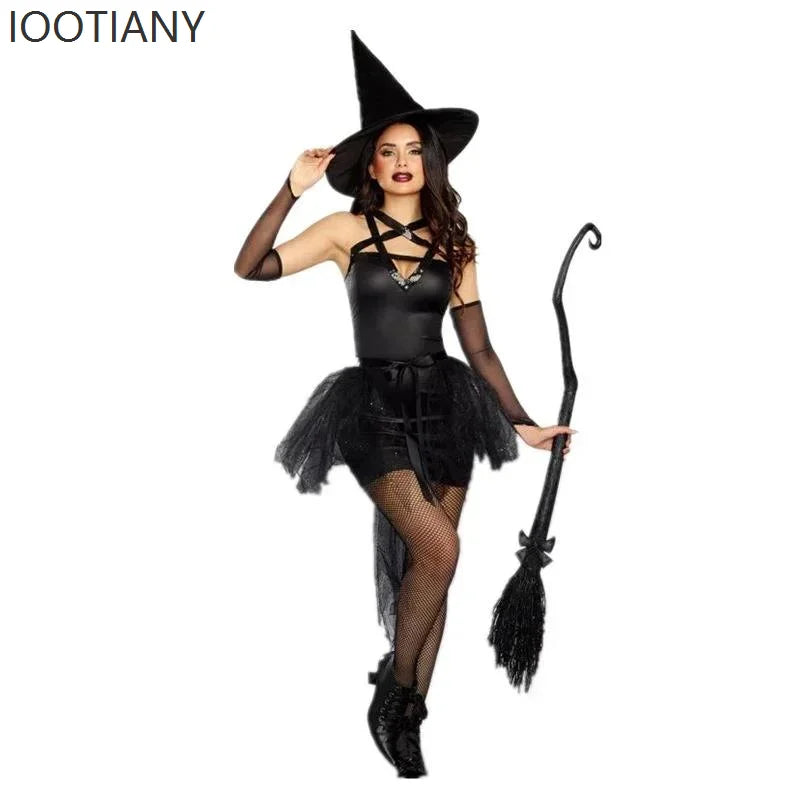 Halloween Adult Women's Gothic Black Witch Dress Costume Role Play Holiday Party Wizard Nightclub Masquerade Cosplay Costume New