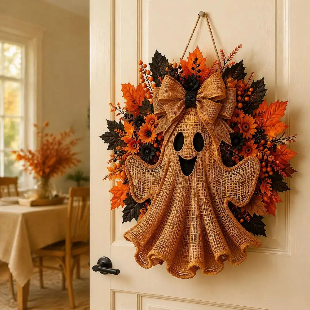 Halloween Wreath for Front Door Autumn Thanksgiving Gift Ideas Rustic Halloween Ghost Wreath Farmhouse Burlap Hanging Decor