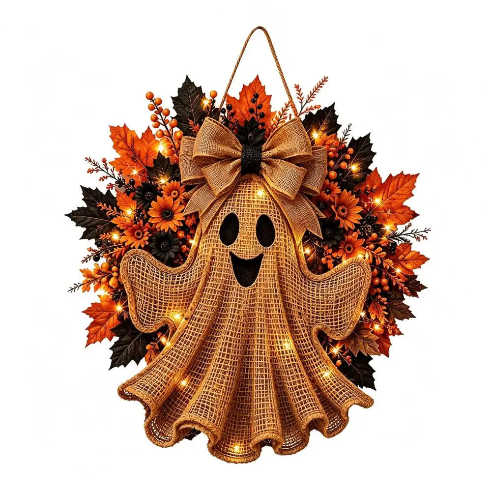 Halloween Wreath for Front Door Autumn Thanksgiving Gift Ideas Rustic Halloween Ghost Wreath Farmhouse Burlap Hanging Decor