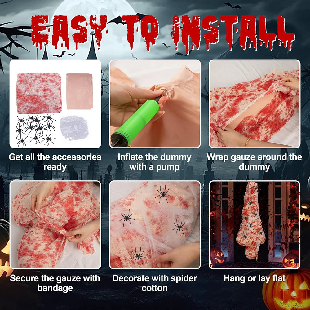 Halloween Decoration Hanging Corpse Scary Dead Body Props Bloody Inflatable Cocoon Outdoor Halloween Yard Haunted House Decors
