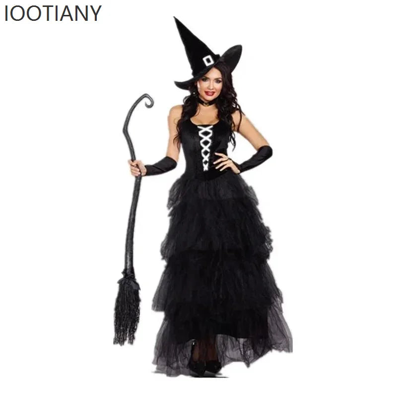 Halloween Adult Women's Gothic Black Witch Dress Costume Role Play Holiday Party Wizard Nightclub Masquerade Cosplay Costume New