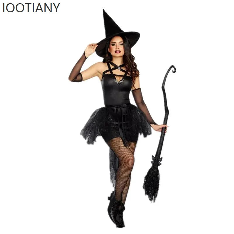 Halloween Adult Women's Gothic Black Witch Dress Costume Role Play Holiday Party Wizard Nightclub Masquerade Cosplay Costume New