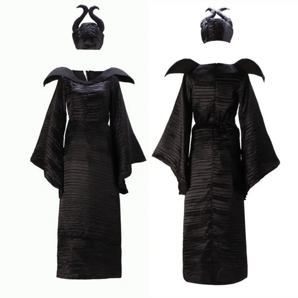 Maleficent Witch Costume Dark Witch Queen Dress Women Halloween Gothic Vampire Costume Stepmother Witch Dress Hat